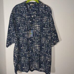 Callaway Golf Men's Large Blue & Beige Short Sleeve Button Up Silk Shirt NWT